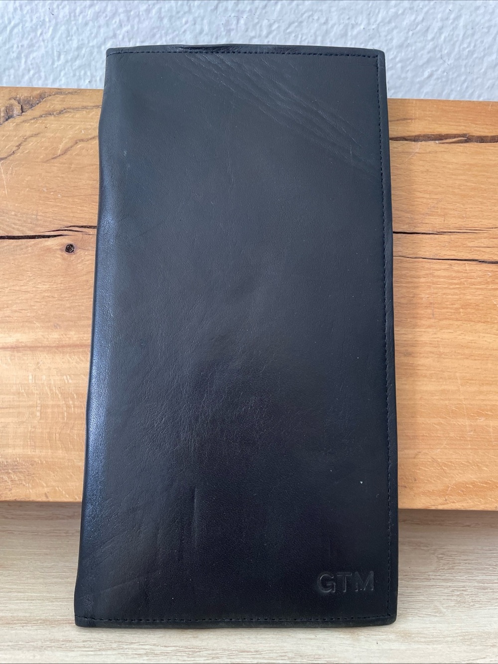GTM Travel Wallet Black Soft Genuine Leather Passport Tickets Unisex Holder GUC